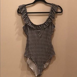 Forever 21 Plaid Ruffled Black&White Tank Bodysuit